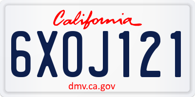 CA license plate 6XOJ121