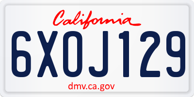 CA license plate 6XOJ129