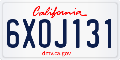 CA license plate 6XOJ131