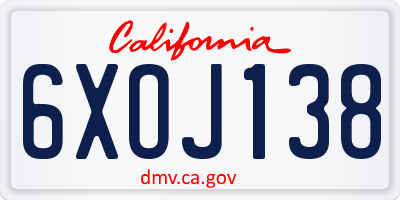 CA license plate 6XOJ138