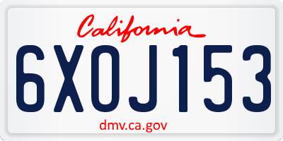 CA license plate 6XOJ153