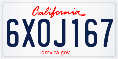 CA license plate 6XOJ167