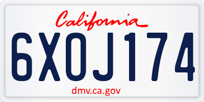 CA license plate 6XOJ174