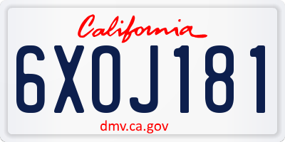 CA license plate 6XOJ181