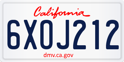 CA license plate 6XOJ212