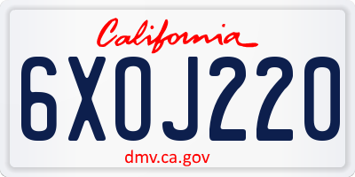 CA license plate 6XOJ220
