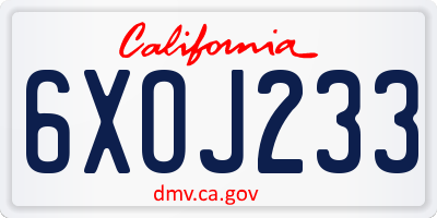 CA license plate 6XOJ233