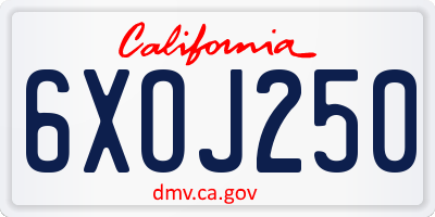 CA license plate 6XOJ250