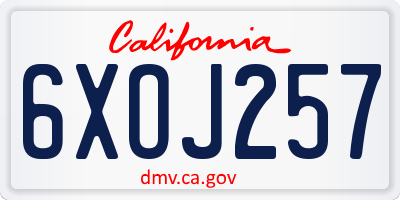 CA license plate 6XOJ257