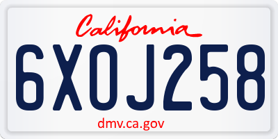 CA license plate 6XOJ258