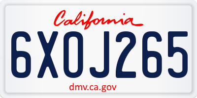 CA license plate 6XOJ265