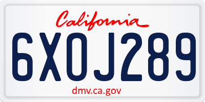CA license plate 6XOJ289