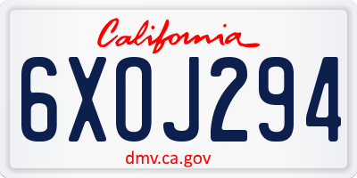 CA license plate 6XOJ294