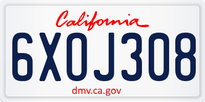 CA license plate 6XOJ308