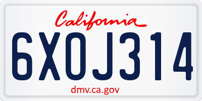 CA license plate 6XOJ314