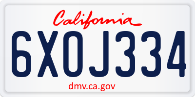 CA license plate 6XOJ334