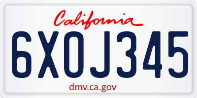 CA license plate 6XOJ345