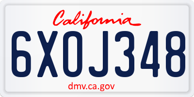 CA license plate 6XOJ348