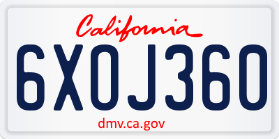 CA license plate 6XOJ360