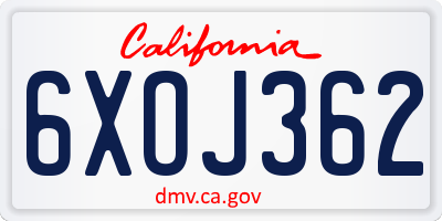 CA license plate 6XOJ362