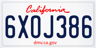 CA license plate 6XOJ386