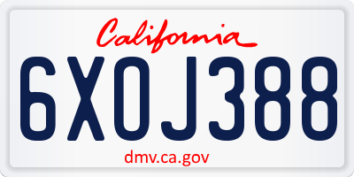 CA license plate 6XOJ388