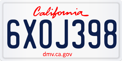 CA license plate 6XOJ398