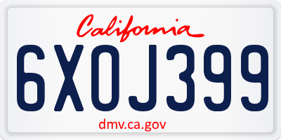 CA license plate 6XOJ399