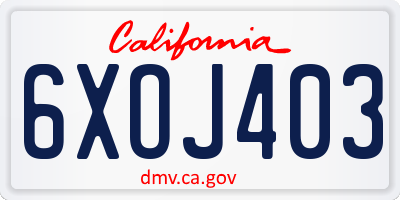CA license plate 6XOJ403