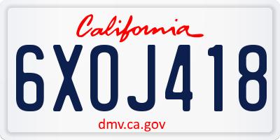 CA license plate 6XOJ418