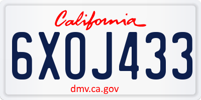 CA license plate 6XOJ433