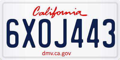 CA license plate 6XOJ443