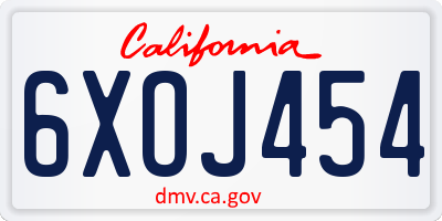 CA license plate 6XOJ454