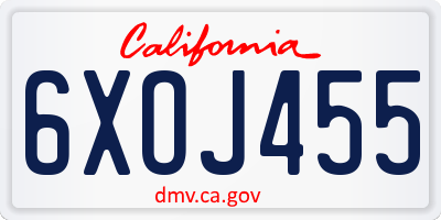CA license plate 6XOJ455