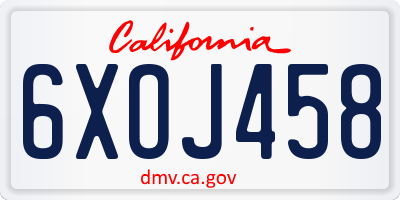 CA license plate 6XOJ458