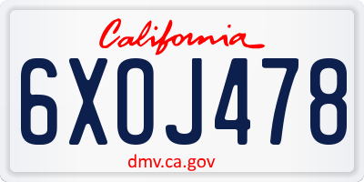 CA license plate 6XOJ478