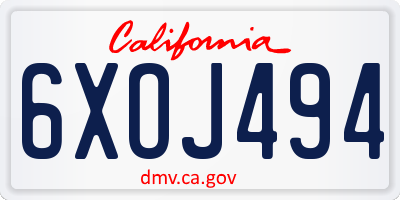 CA license plate 6XOJ494