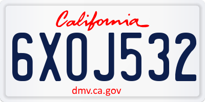 CA license plate 6XOJ532