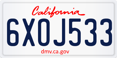 CA license plate 6XOJ533