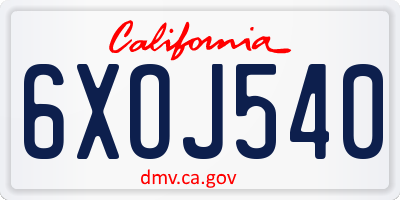 CA license plate 6XOJ540