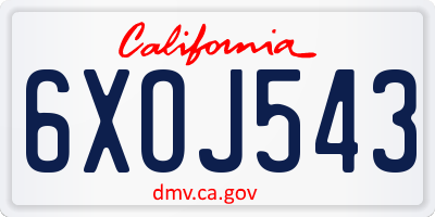 CA license plate 6XOJ543