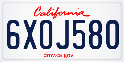 CA license plate 6XOJ580