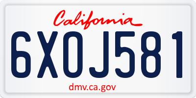 CA license plate 6XOJ581