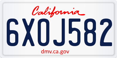 CA license plate 6XOJ582