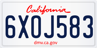 CA license plate 6XOJ583