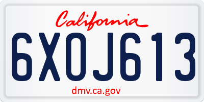 CA license plate 6XOJ613