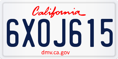 CA license plate 6XOJ615