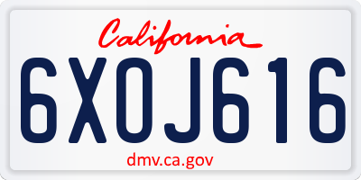 CA license plate 6XOJ616
