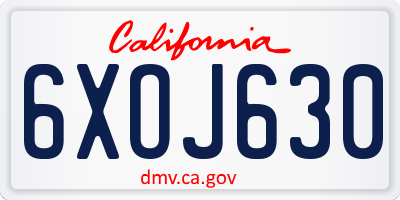 CA license plate 6XOJ630