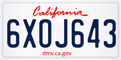CA license plate 6XOJ643